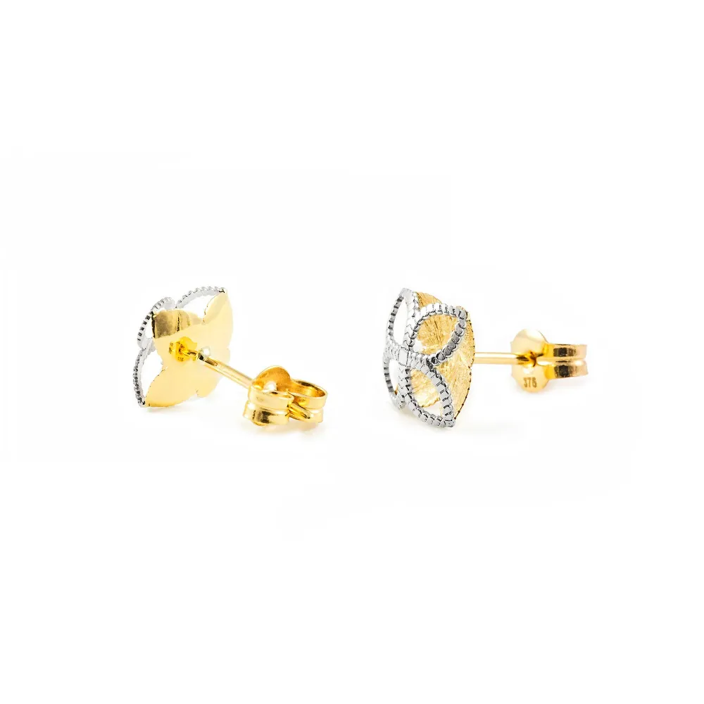 9ct two color gouden Cross textured Earrings