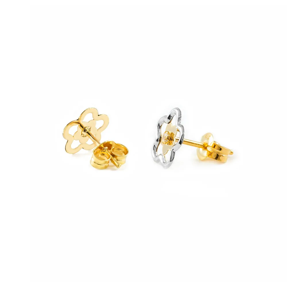9ct two color gouden Daisy Flower Cubic Zirconia Earrings shine