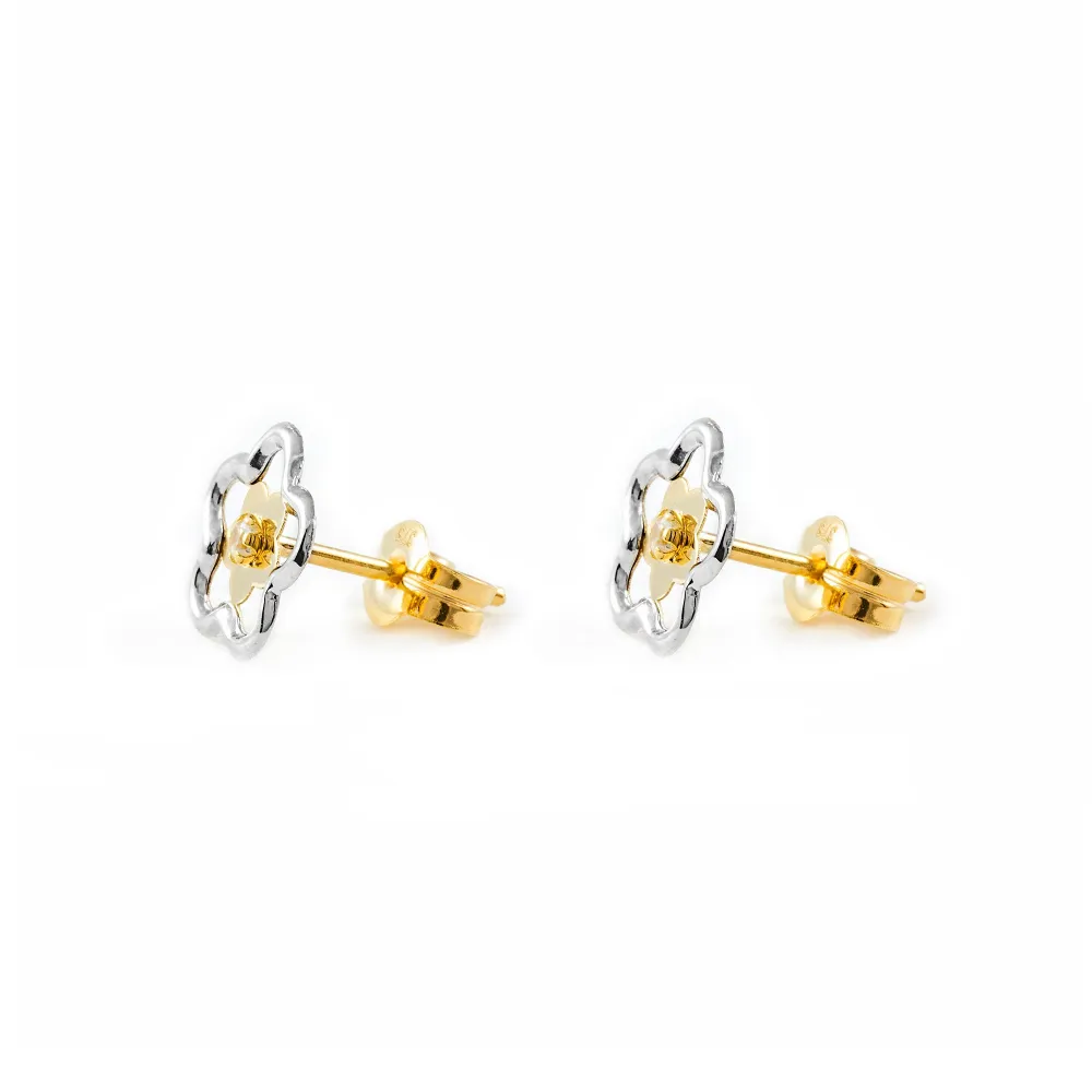 9ct two color gouden Daisy Flower Cubic Zirconia Earrings shine