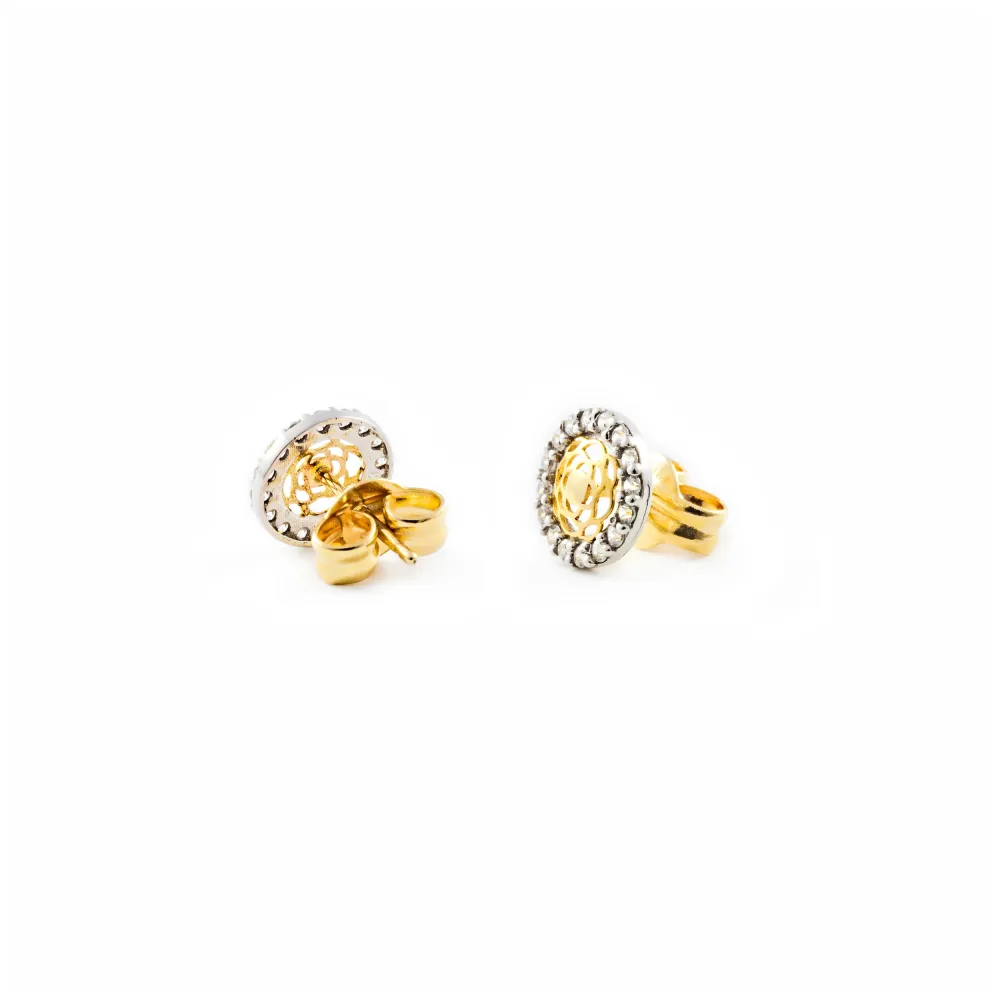 9ct two color gouden Round Cubic Zirconia Earrings shine