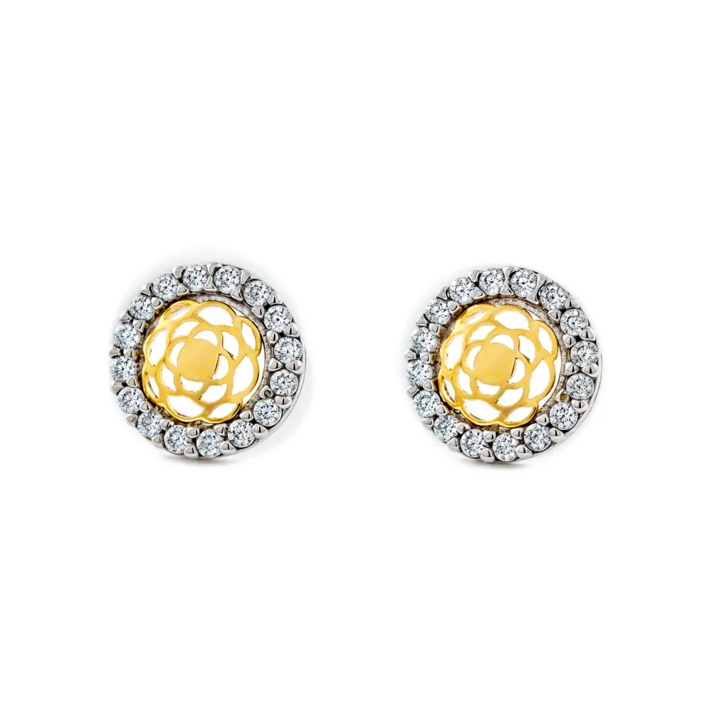 9ct two color gouden Round Cubic Zirconia Earrings shine