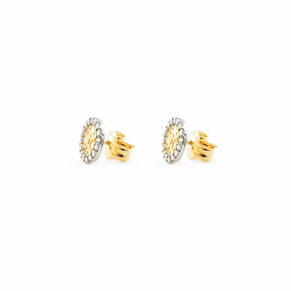 9ct two color gouden Round Cubic Zirconia Earrings shine