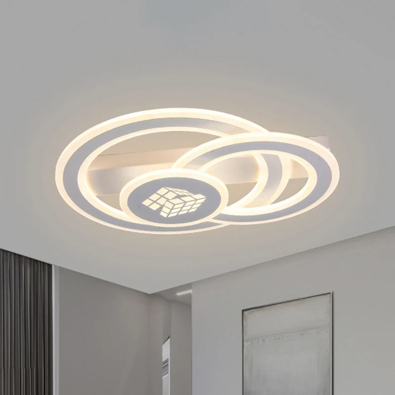 Acryl dubbele ring LED-inbouwlamp eigentijds vierkant patroon witte plafondverlichting warm/wit licht/afstandsbediening tr...