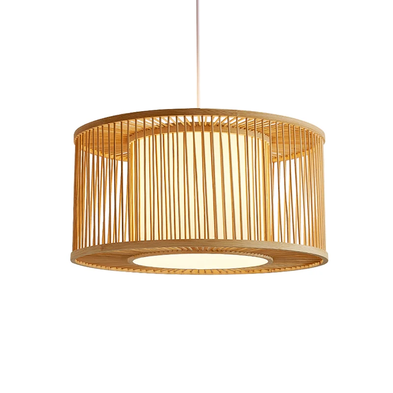 Afgeronde Trommel Plafondlamp Moderne Bamboe Enkele Restaurant Hangende Hanglamp Hout