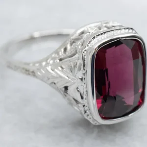 Art Deco Rhodolite Garnet Solitaire Ring
