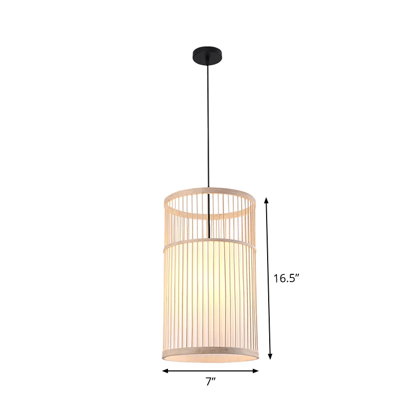 Bamboe cilinder/lantaarn/trommel hanger Japanse stijl 1 lamp hangend plafondlicht lichtbruin voor restaurant