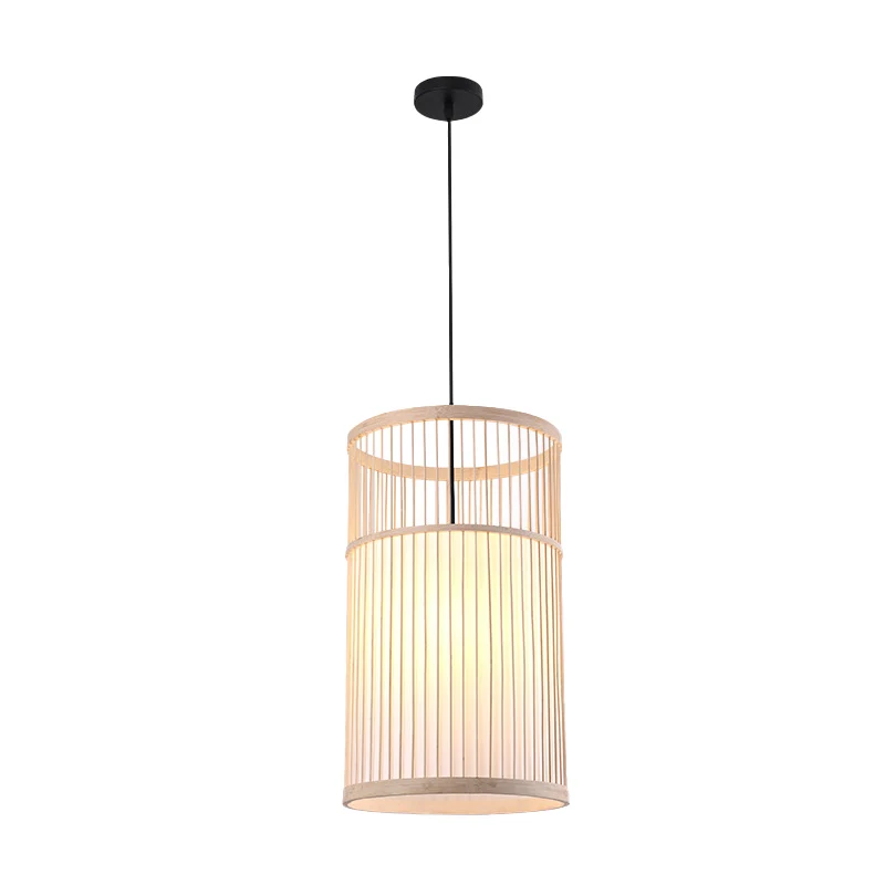 Bamboe cilinder/lantaarn/trommel hanger Japanse stijl 1 lamp hangend plafondlicht lichtbruin voor restaurant