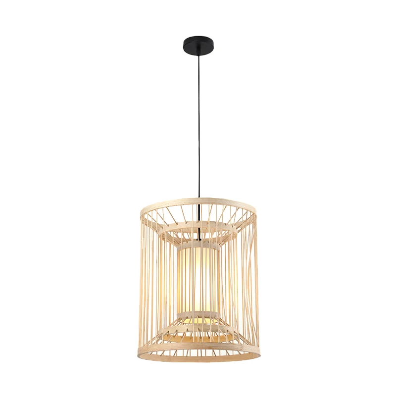 Bamboe cilinder/lantaarn/trommel hanger Japanse stijl 1 lamp hangend plafondlicht lichtbruin voor restaurant