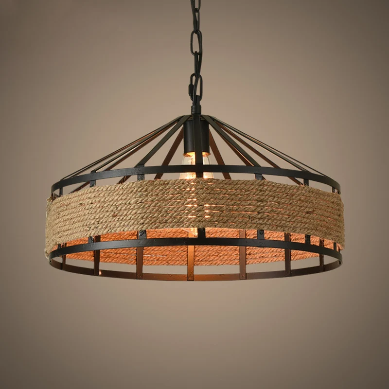 Barn Metaal Hanging Ceiling Light Antiqued 1 Bulb Restaurant Jute Rope Drop Pendant Black Black