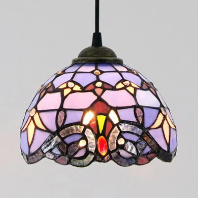 Baroque Style Dome Hanging Lamp Stained Glazen Single Light Pendant Light Hanging Cord Yellow