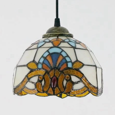 Baroque Style Dome Hanging Lamp Stained Glazen Single Light Pendant Light Hanging Cord Yellow