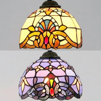 Baroque Style Dome Hanging Lamp Stained Glazen Single Light Pendant Light Hanging Cord Yellow