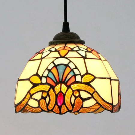 Baroque Style Dome Hanging Lamp Stained Glaswerk Single Light Pendant Light Hanging Cord Yellow
