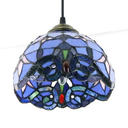 Baroque Style Dome Hanging Lamp Stained Glaswerk Single Light Pendant Light Hanging Cord Yellow