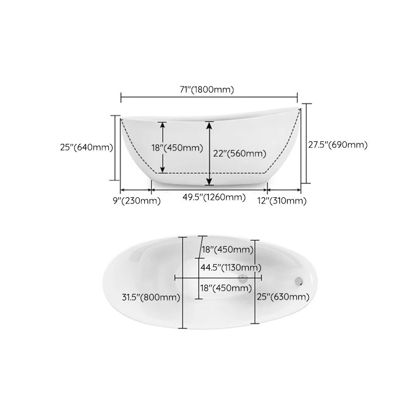 Bathroom Modern Één Slipper Bathtub Stand Alone Acrylic Bath Tub White