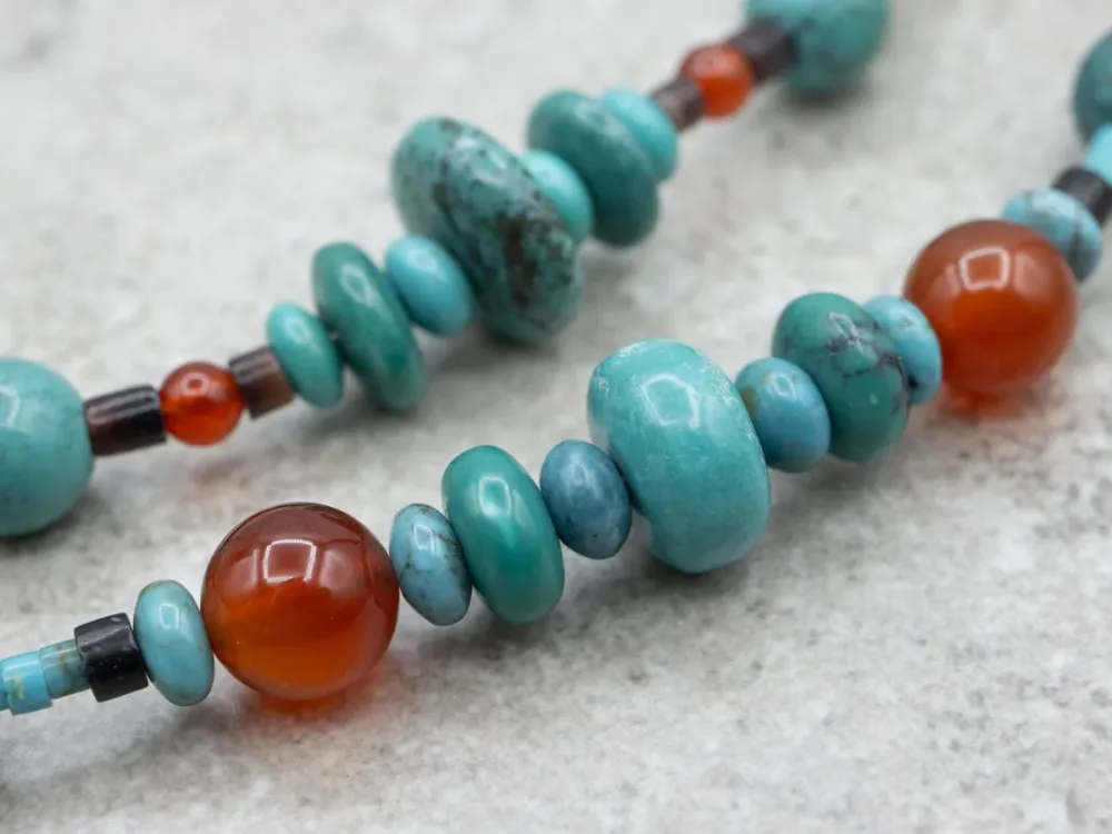Beaded Aquamarijn Carnelian and Heishi Beaded Double Strand Necklace