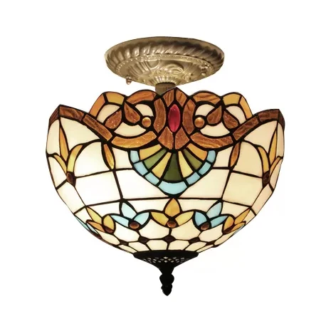 Bedroom Ceiling Light Glaswerk, 2 Lights Domed Semi Flush Mount Light Jewel Decoration Baroque Style Blue