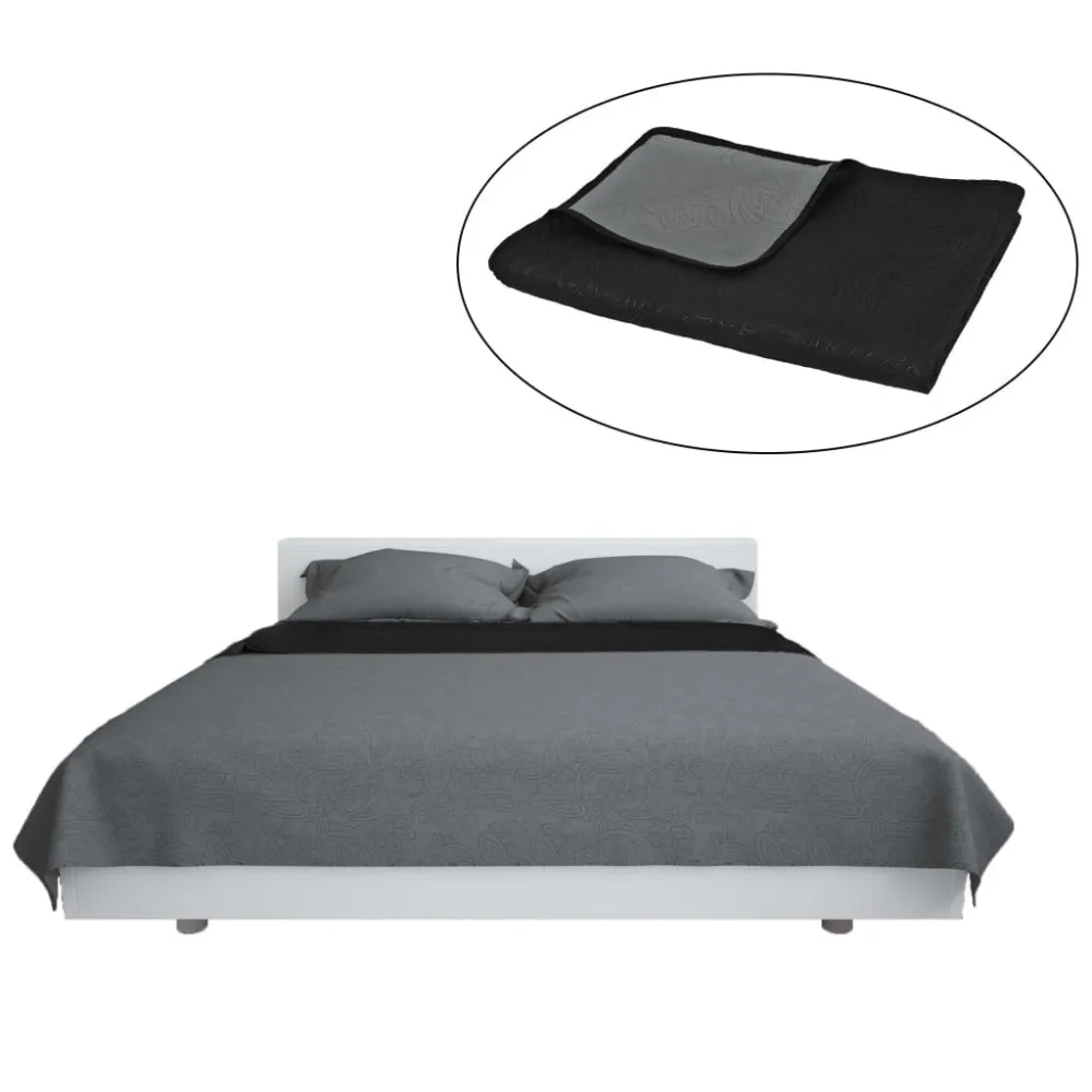 Bedsprei dubbelzijdig 170x210 cm quilt grijs en zwart