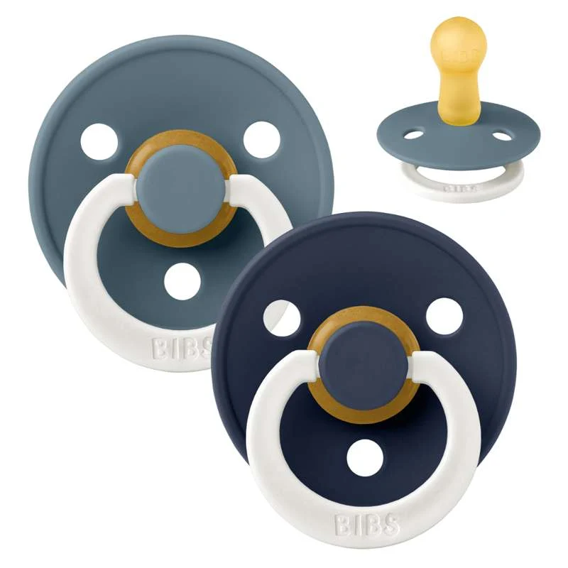 Bibs Ronde Colour Fopspeen - 2-Pak - mt. 2 - natuurrubber - GLOW - Petrol/Diepe Ruimte