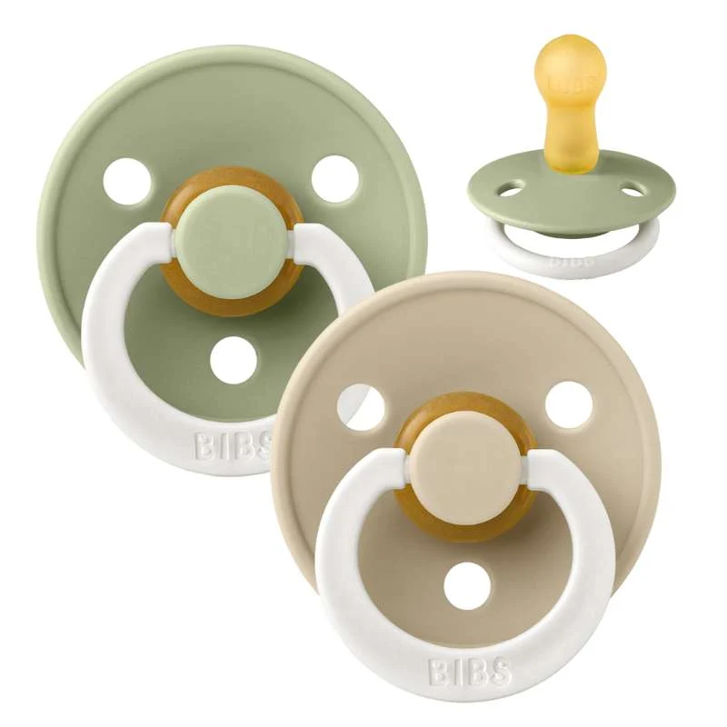 Bibs Ronde Colour Fopspeen - duopak - mt. 2 - natuurrubber - GLOW - Salie/Vanille