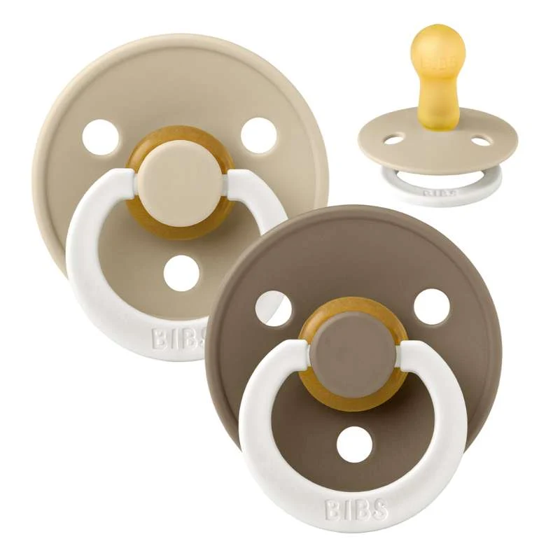 Bibs Ronde Colour Fopspeen - duopak - mt. 2 - natuurrubber - GLOW - Vanille/Donker Eik