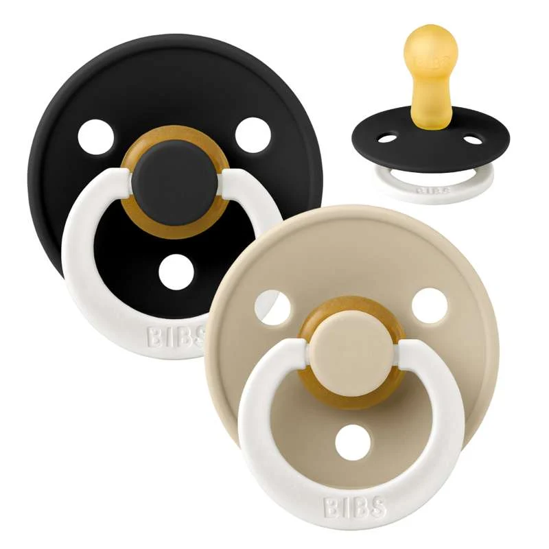 Bibs Ronde Colour Fopspeen - twee stuks - mt. 2 - natuurrubber - GLOW - Zwart/Vanille