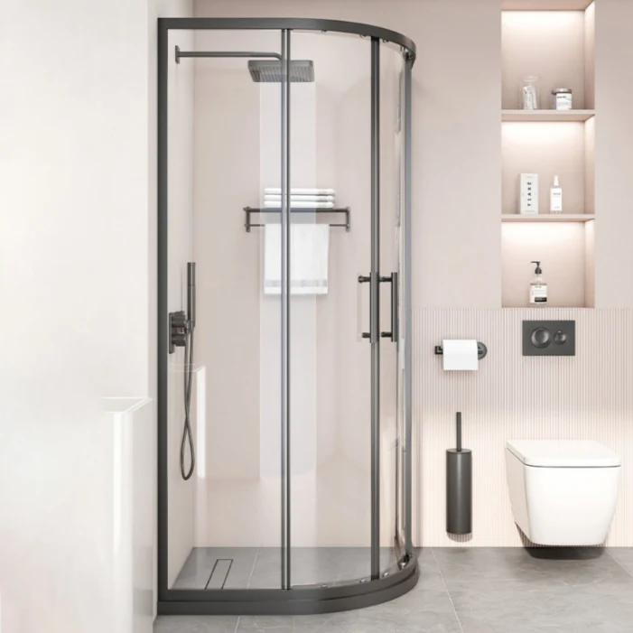 Black Full Frame Curved Tempered Glass Tweemaal Slide Shower Door 35l