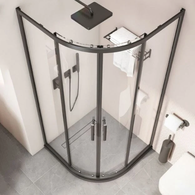 Black Full Frame Curved Tempered Glass Tweeling Slide Shower Door 35l