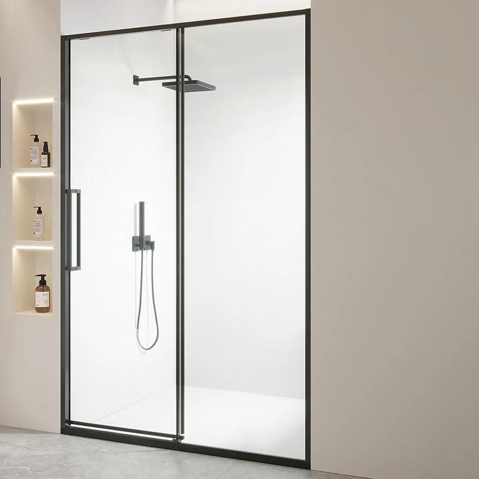 Black and Silver Shower Bath Door Framed Duo Sliding Shower Bath Door Silver