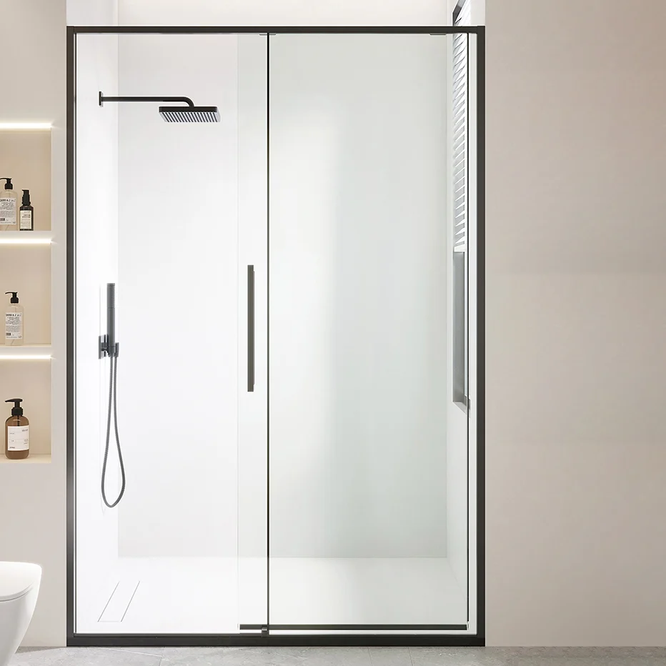Black and Silver Shower Bath Door Framed Duo Sliding Shower Bath Door Silver