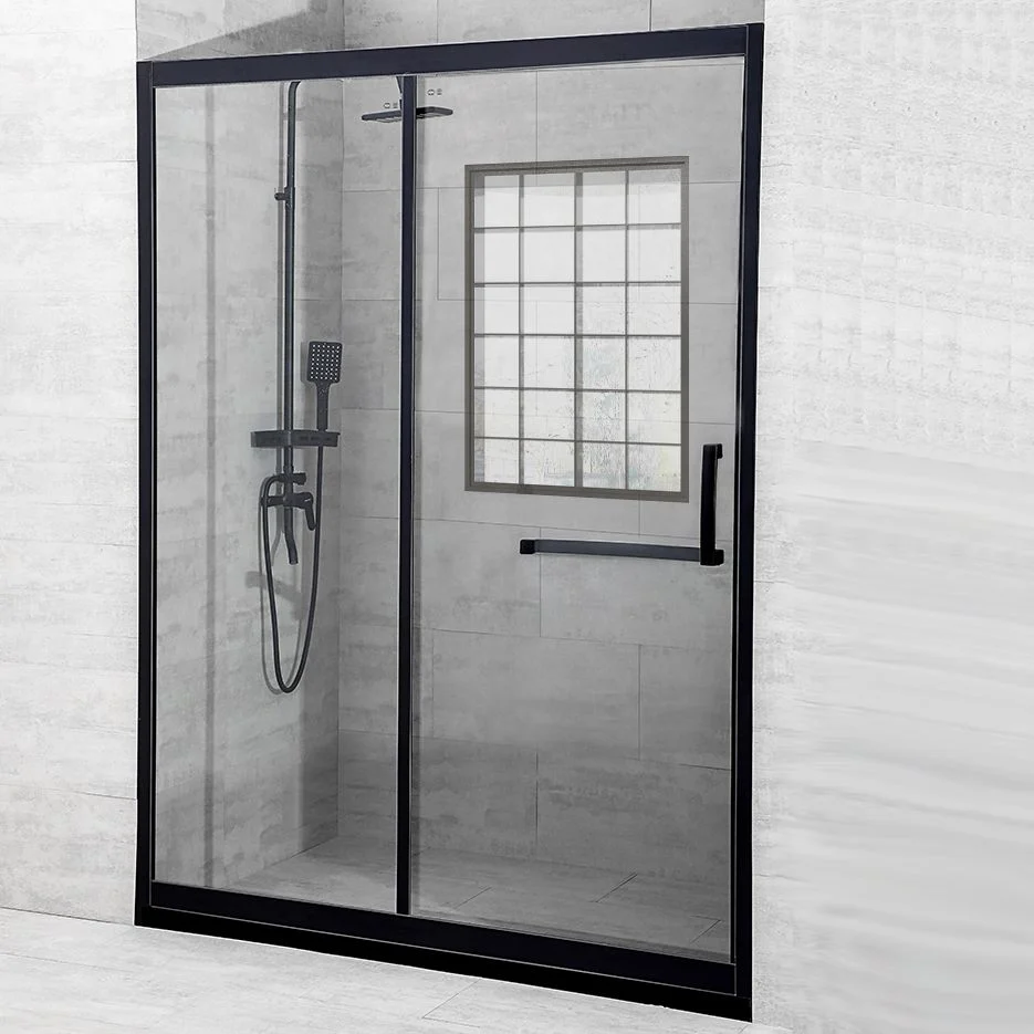 Black Solo Sliding Shower Door Framed Tempered Shower Doors Silver