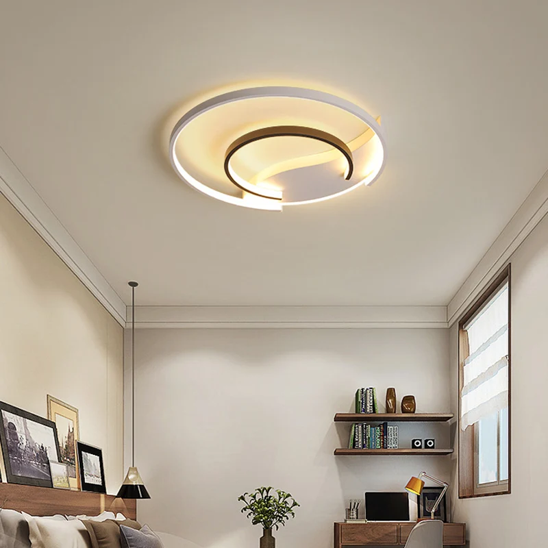 Black and White Duo Ring Flush Mount Light Simple Acrylic LED Ceiling Flush Mount Bedroom Warm/White, 16"/19.5" Wide Black