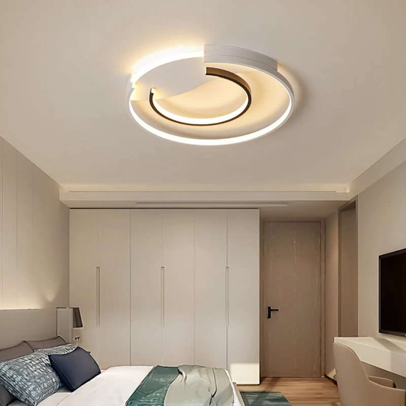 Black and White Duo Ring Flush Mount Light Simple Acrylic LED Ceiling Flush Mount Bedroom Warm/White, 16"/19.5" Wide Black