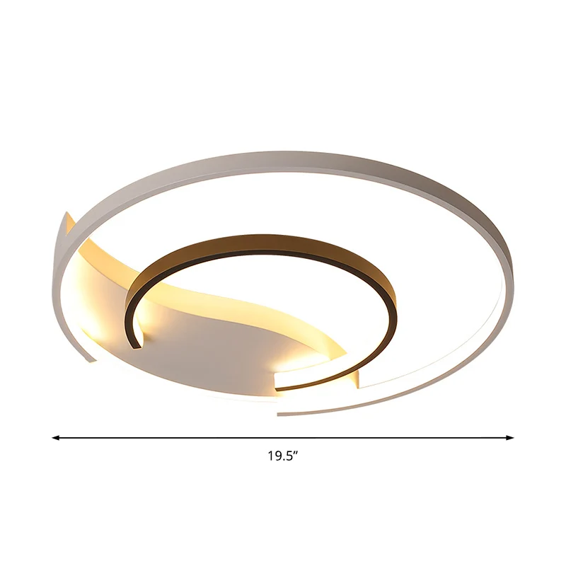 Black and White Duo Ring Flush Mount Light Simple Acrylic LED Ceiling Flush Mount Bedroom Warm/White, 16"/19.5" Wide Black