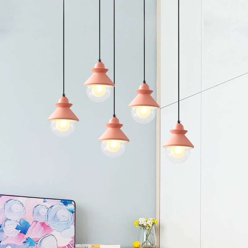 Black/Pink Conical Hanging Ceiling Light Macaron Style 1 Bulb Metal Pendant Lamp Double Glazen Shade Black