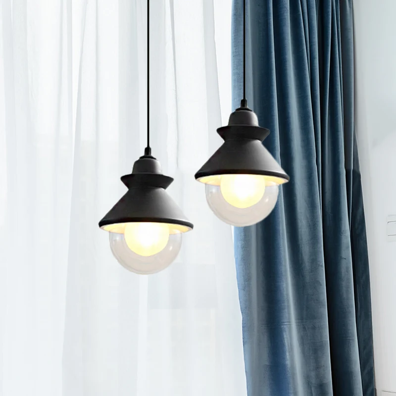 Black/Pink Conical Hanging Ceiling Light Macaron Style 1 Bulb Metal Pendant Lamp Double Glazen Shade Black