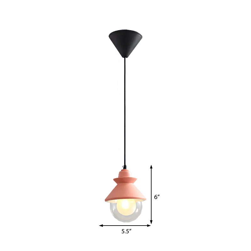 Black/Pink Conical Hanging Ceiling Light Macaron Style 1 Bulb Metal Pendant Lamp Double Glazen Shade Black