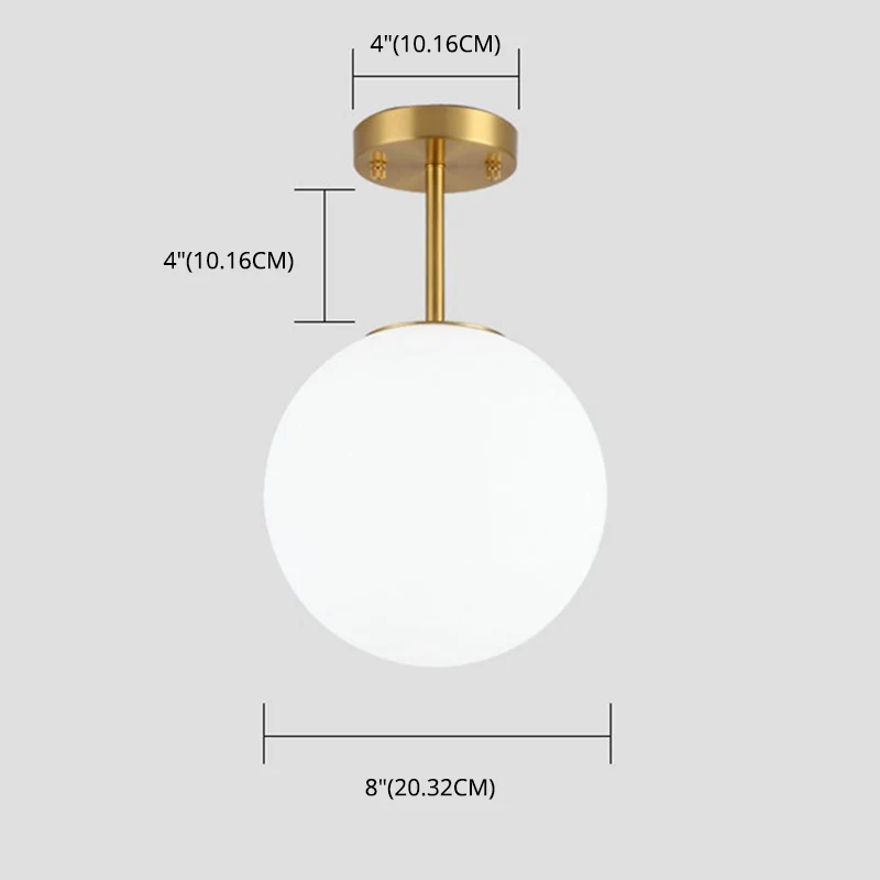 Bolvormige hal semi-inbouwlamp wit glas 1 kop eenvoudige stijl plafondlamp messing