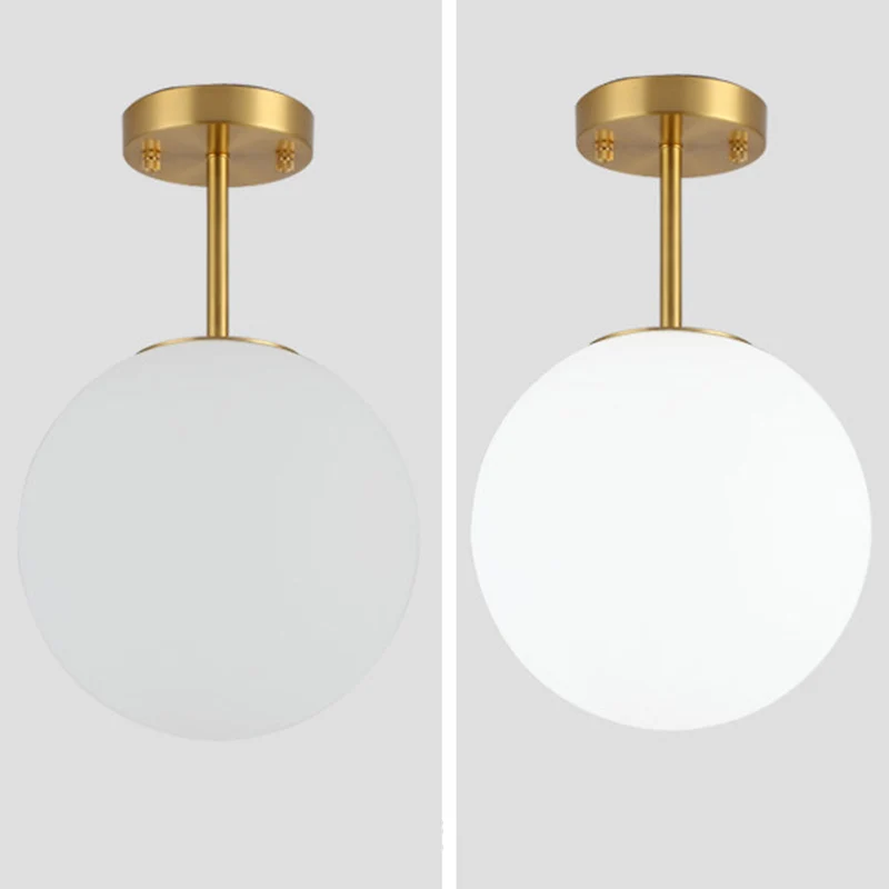 Bolvormige hal semi-inbouwlamp wit glas 1 kop eenvoudige stijl plafondlamp messing