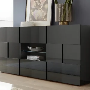 Buffetkast CALISTO - LEDs - 2 poorten & 2 lades - Antraciet -Koop nu schappelijk
