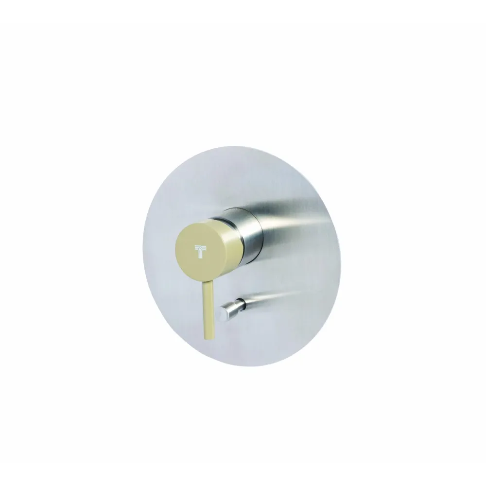 Built- shower mixer tap two-way diverter stainless steel Satijnachtig finish olive-colored Tubico Colorado handle