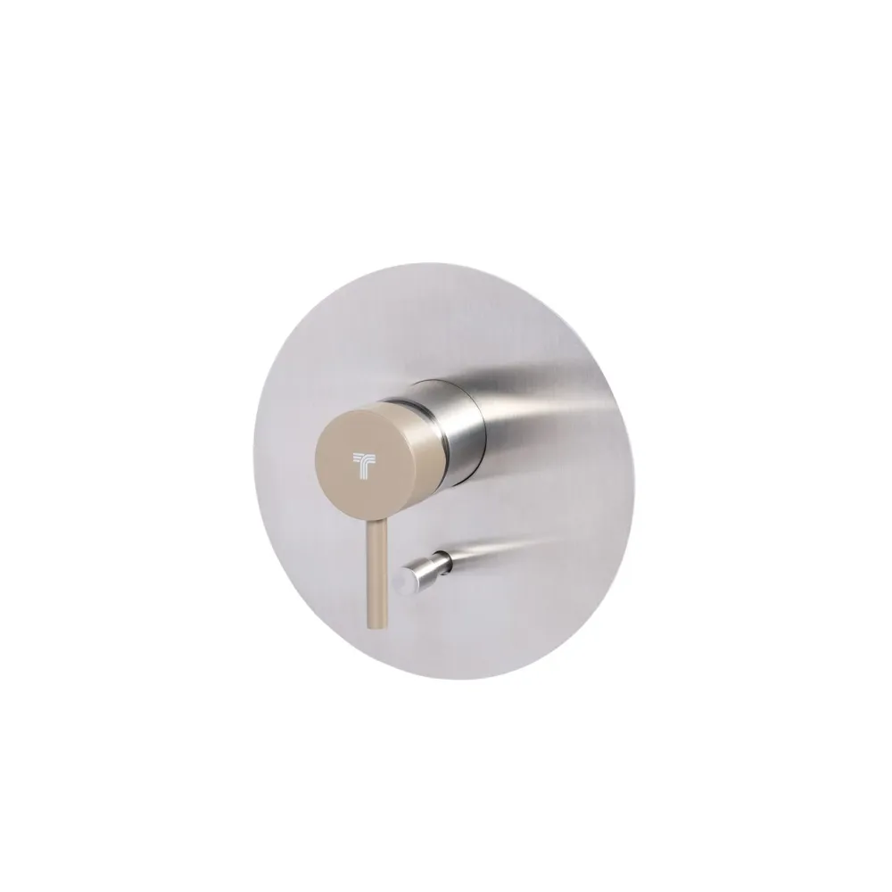 Built- shower mixer tap two-way diverter stainless steel Geborsteld finish Desert-colored Tubico Colorado handle