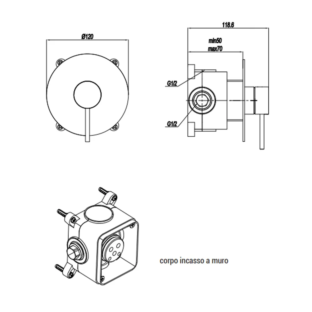 Built- single-lever mixer shower RubiFlux Regal series - Verchroomd