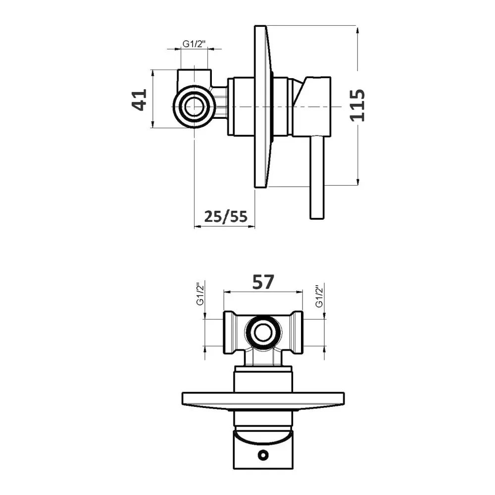 Built- single-way shower mixer Hopper chrome-plated messing