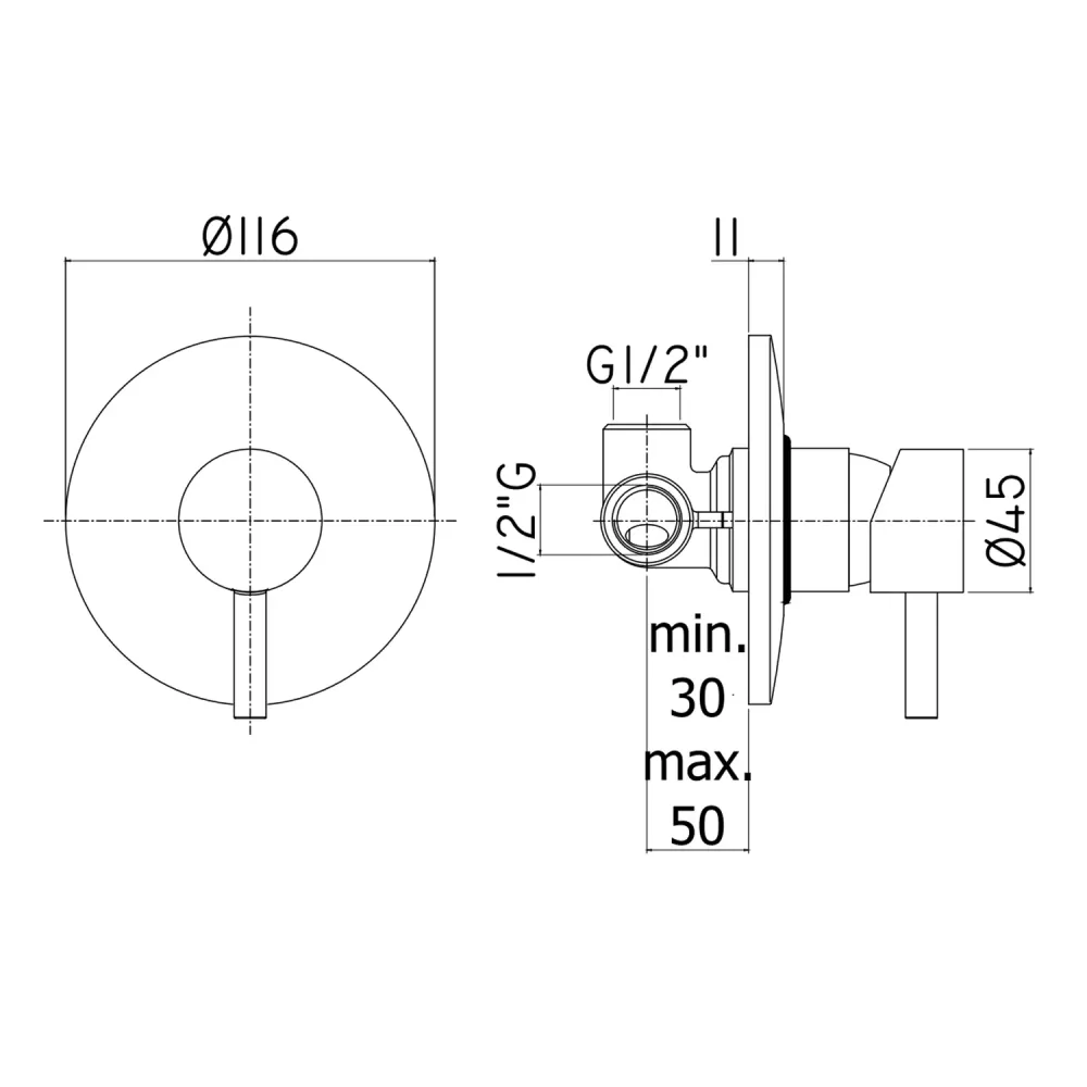 Built- single-way shower mixer Paffoni Light geel koper satin finish
