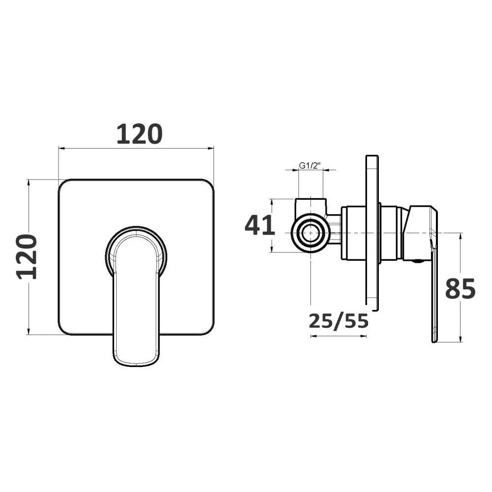 Built- single-way square shower mixer Hopper chrome-plated messing