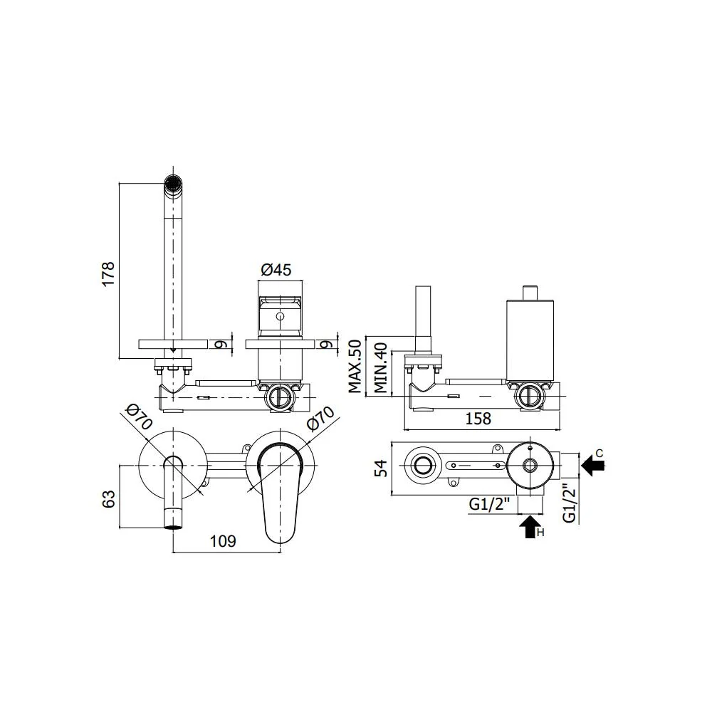 Built- Sink Mixer 2 Holes Appelgroen Series model GR106CR70 chrome Paffoni