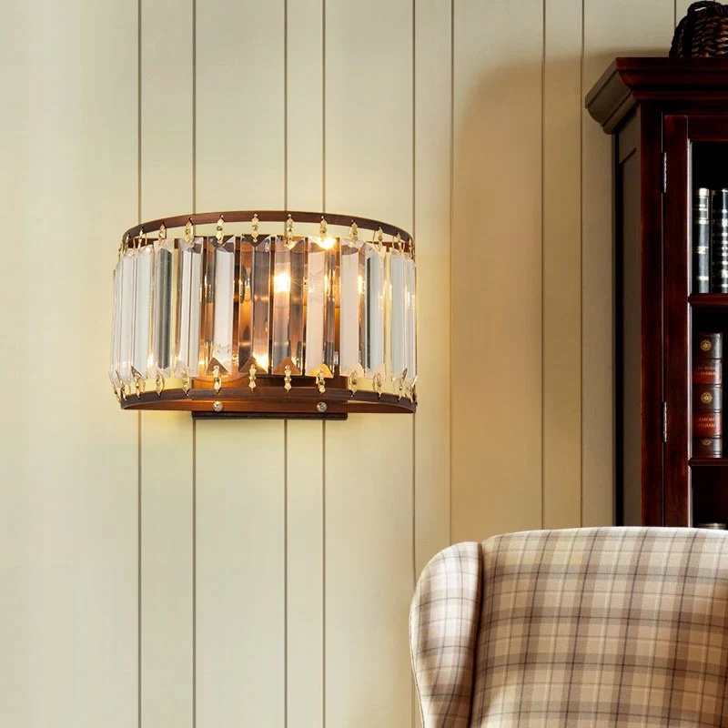 2 Bulbs Prismatic Crystal Wall Sconce Strak Half-Round Living Room Wall Mounted Light Black
