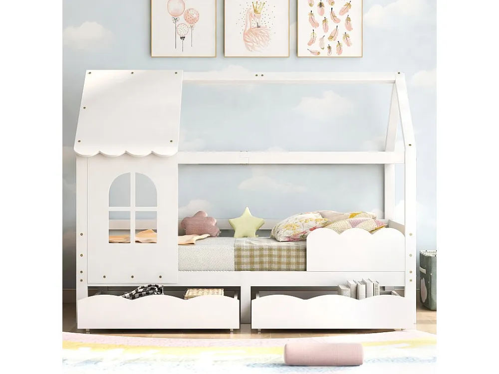 Cabinebed 90x200cm massief grenen - met 2 laden - Wit