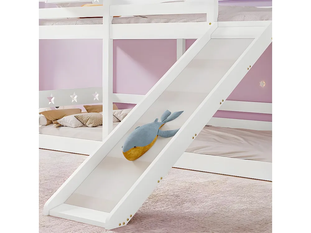 Cabinestapelbed 90x200cm massief grenen met glijbaan - 2 lattenbodems - Wit